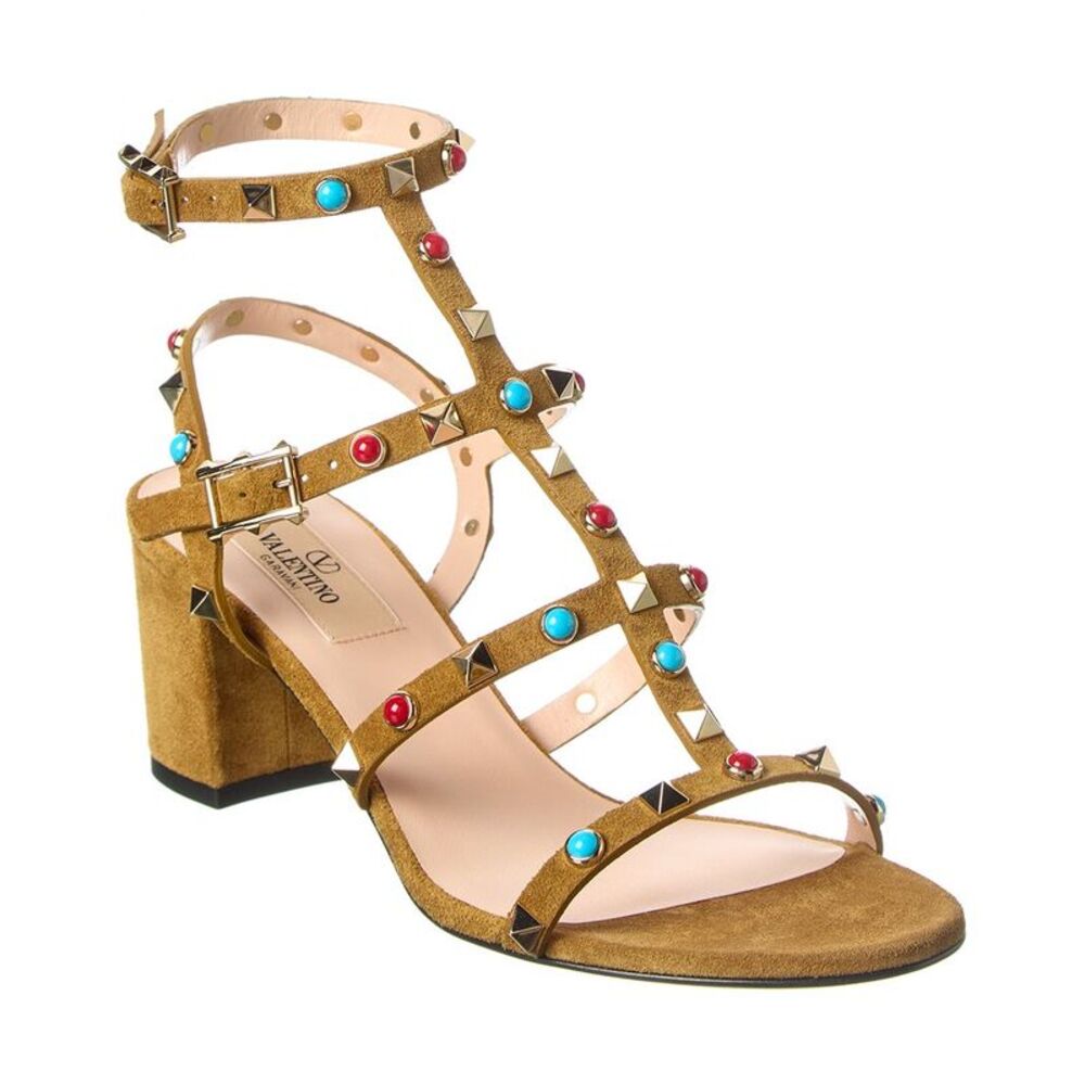 Valentino Logo Suede Sandal, Brown